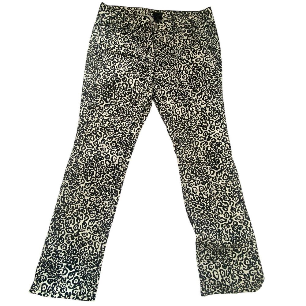 Ann Taylor Modern Leopard Print Pants Womens Size 12 Black Ivory Stretch